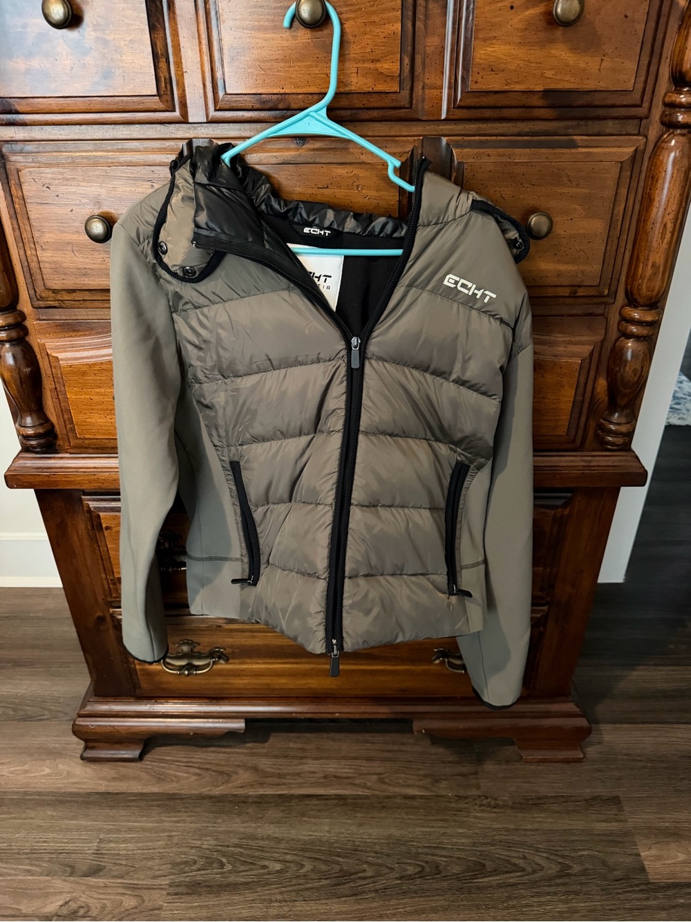 ECHT Olive Green Hybrid Hooded Puffer Jacket
